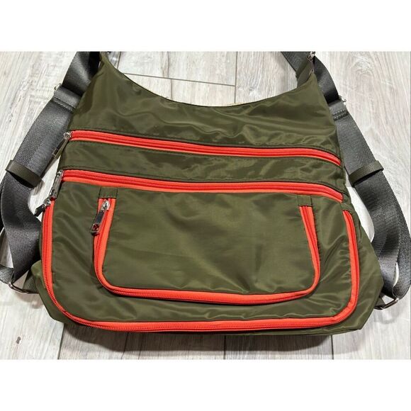 Sondra Roberts Squared Green and Orange Zipper Purse Shoulder Bag - Picture 2 of 11